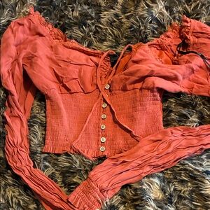 Forever 21 Coral Smocked Lace Blouse